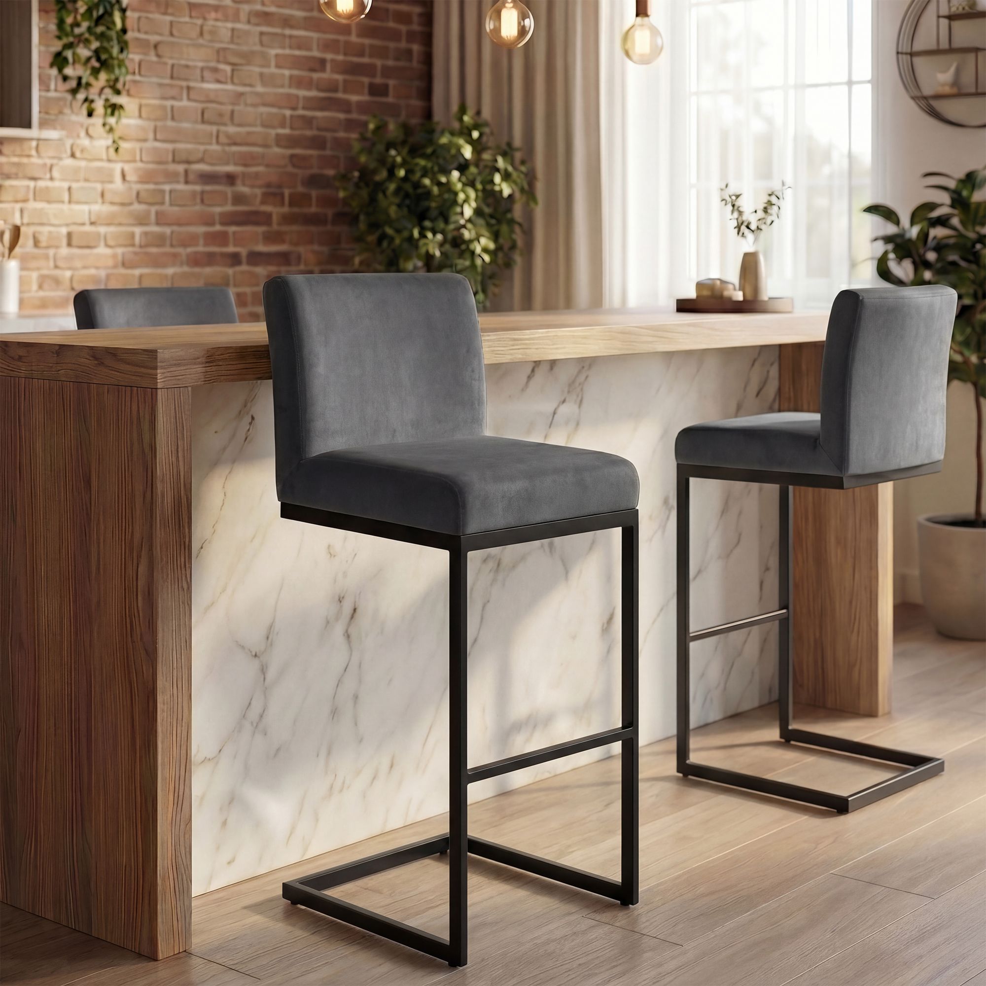 Lot de 2 tabourets de bar Hopewell en velours