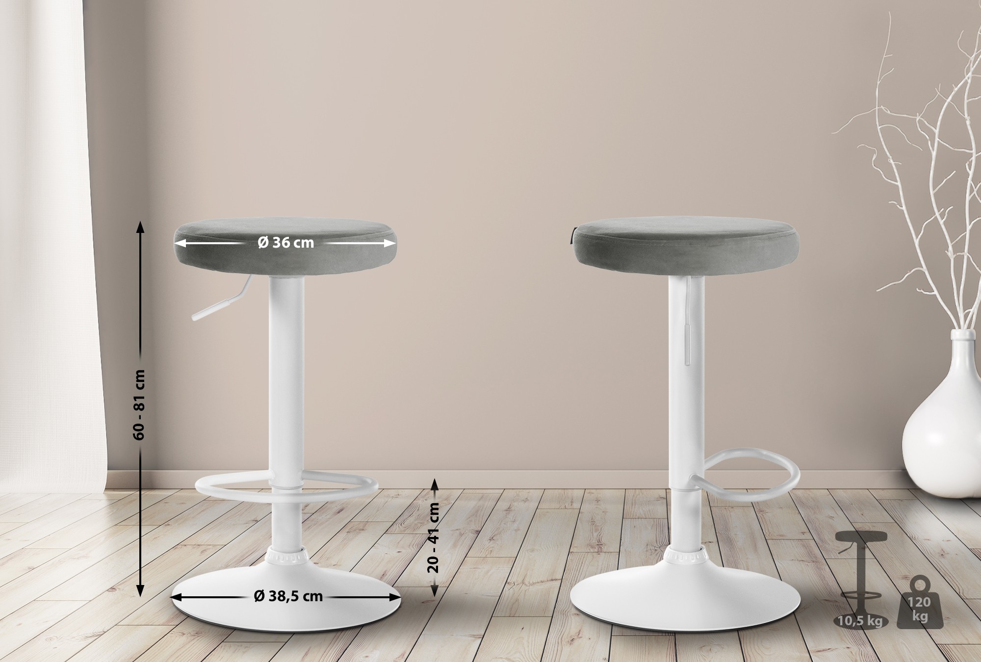 Lot de 2 tabourets de bar Ponte velours
