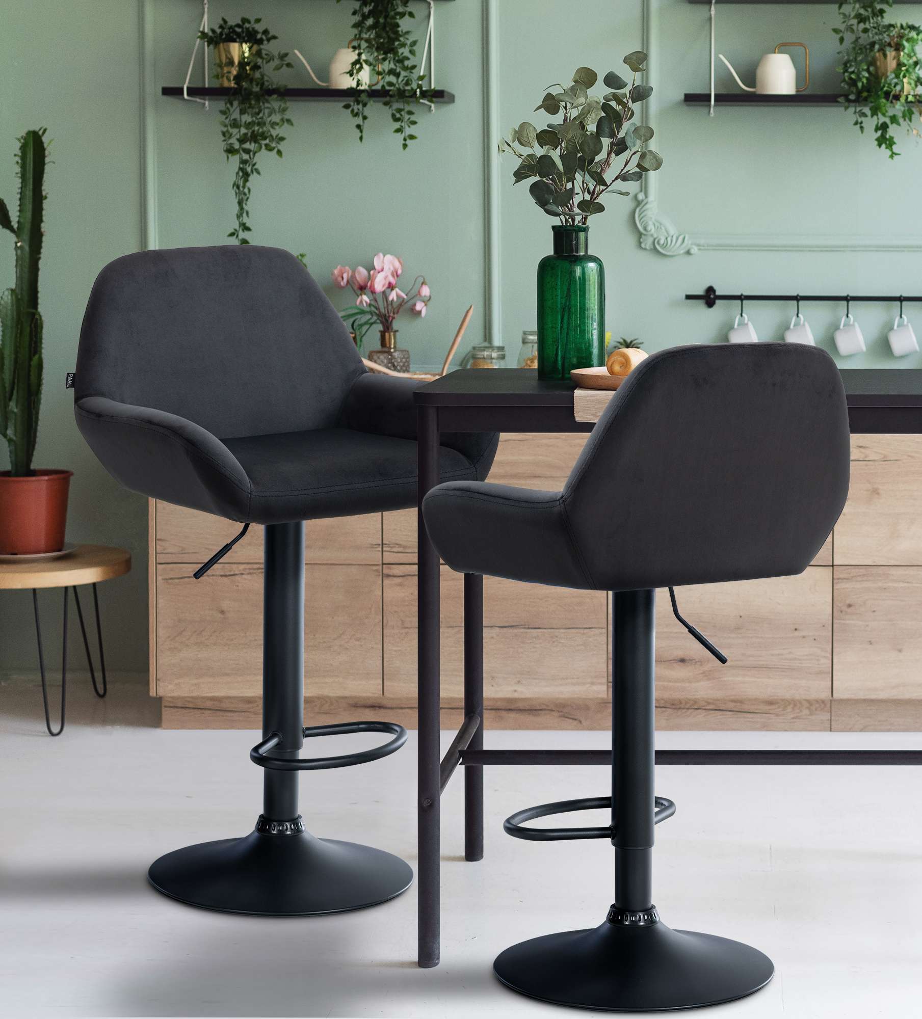 Tabouret de bar Braga Velours avec pied en métal réglable et pivotant