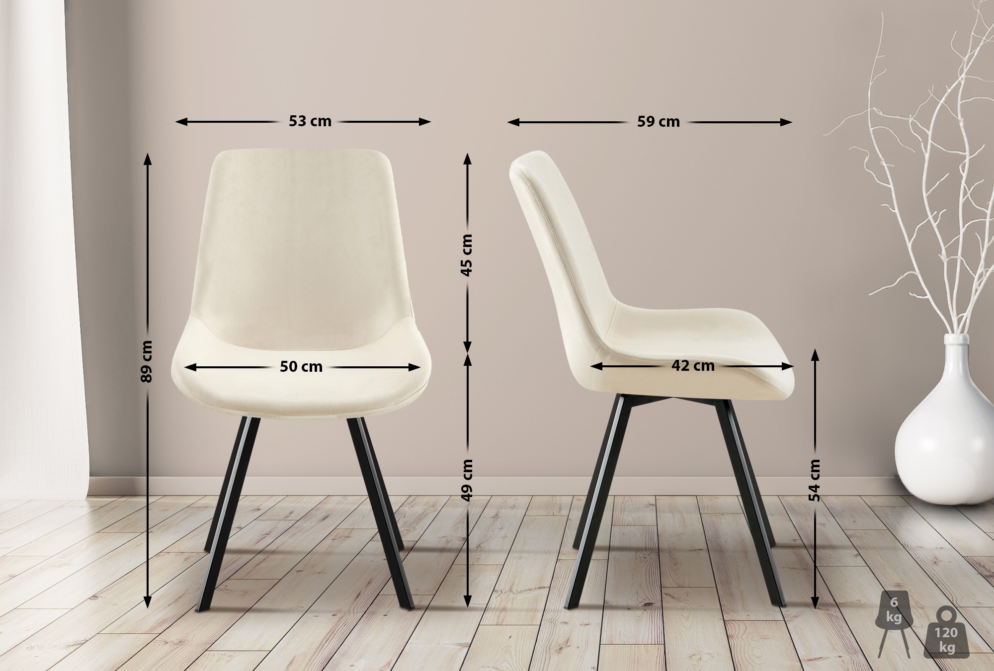 Chaise de salle à manger Lewes velours