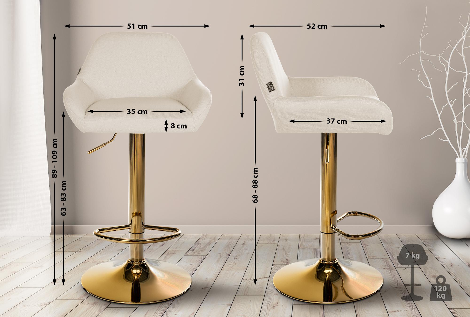 Lot de 2 tabourets de bar Braga Gold tissu