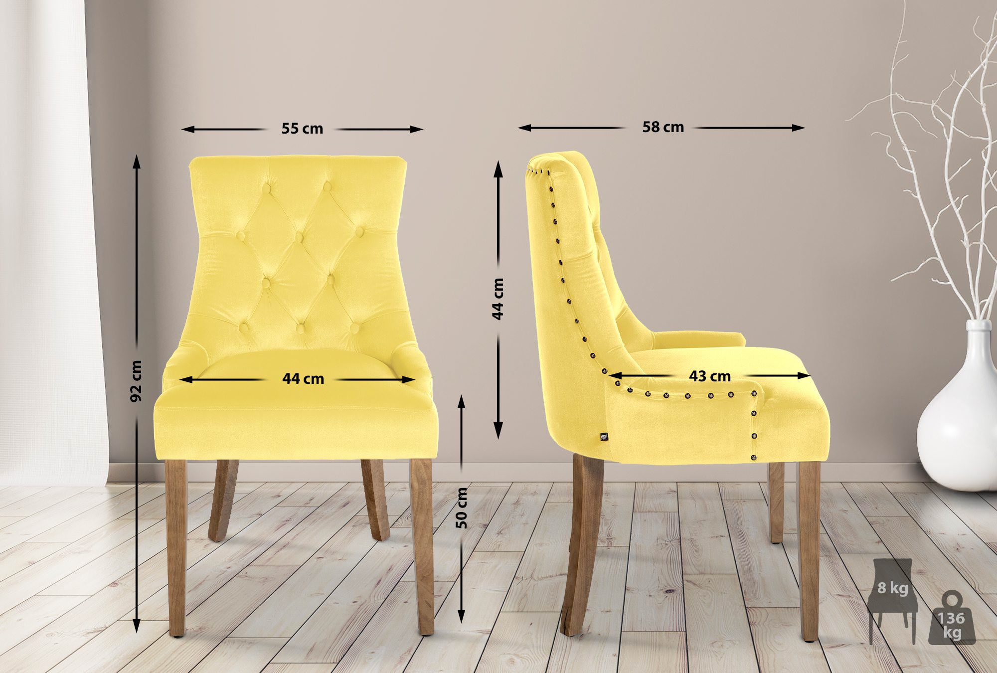 Chaise de salle à manger Aberdeen en Velours avec Piètement en bois d'hévéa