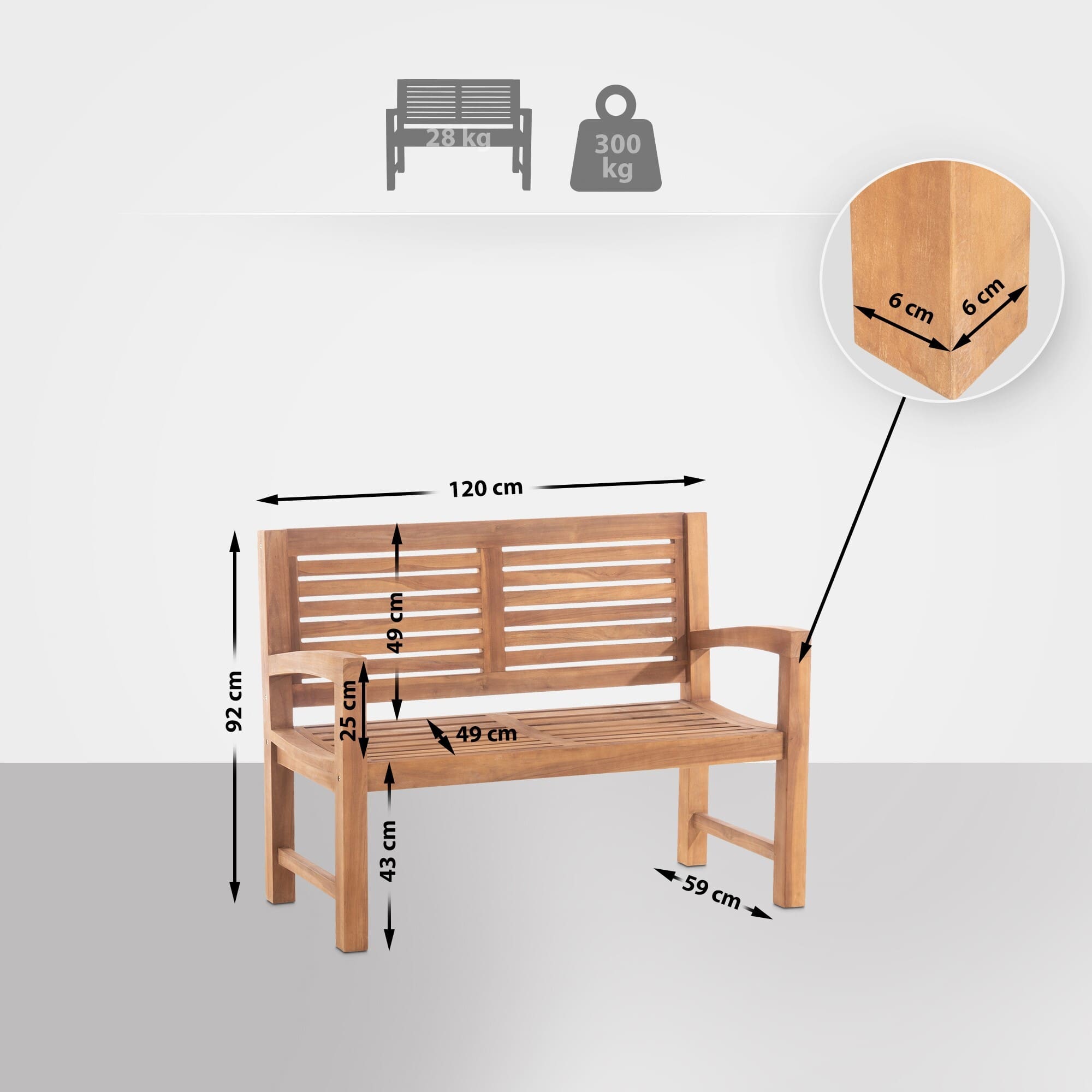 Banc d'extérieur Halden en bois de teck