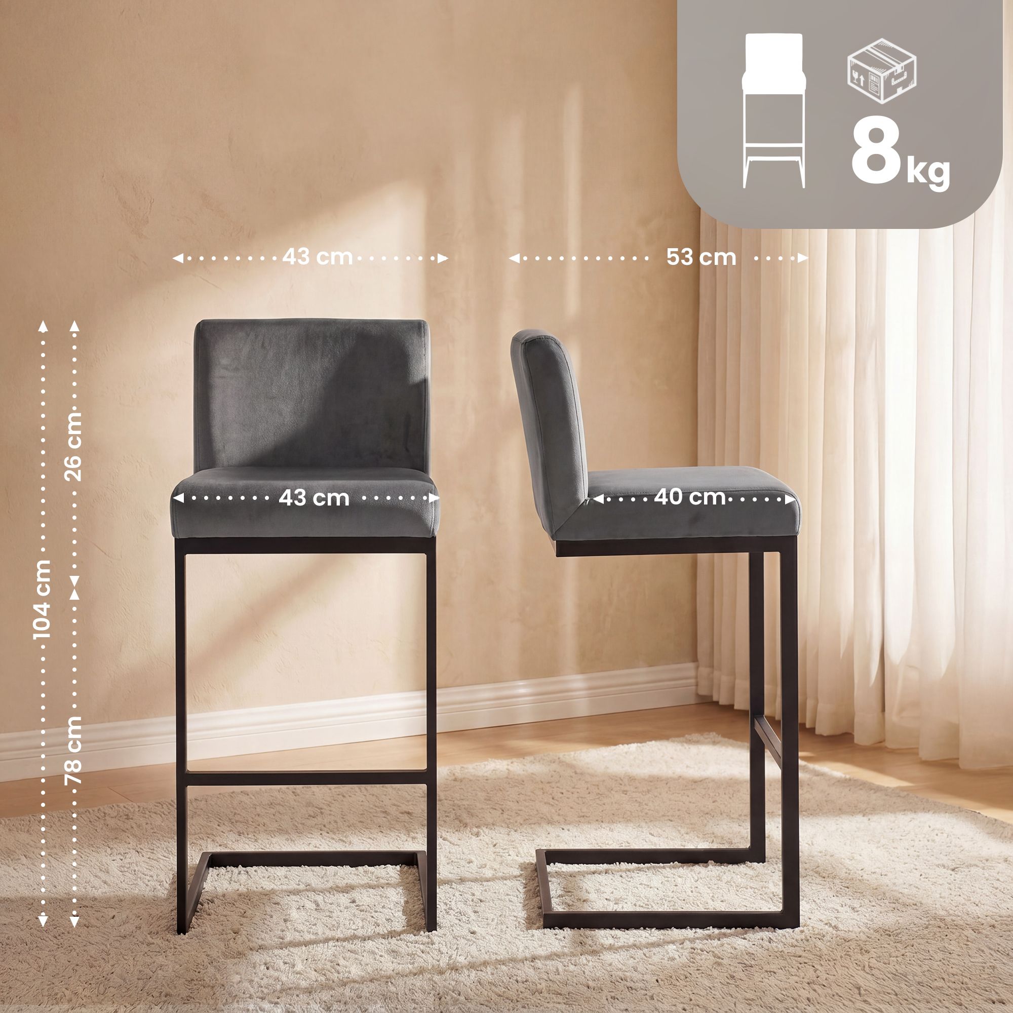 Tabouret de bar Hopewell velours