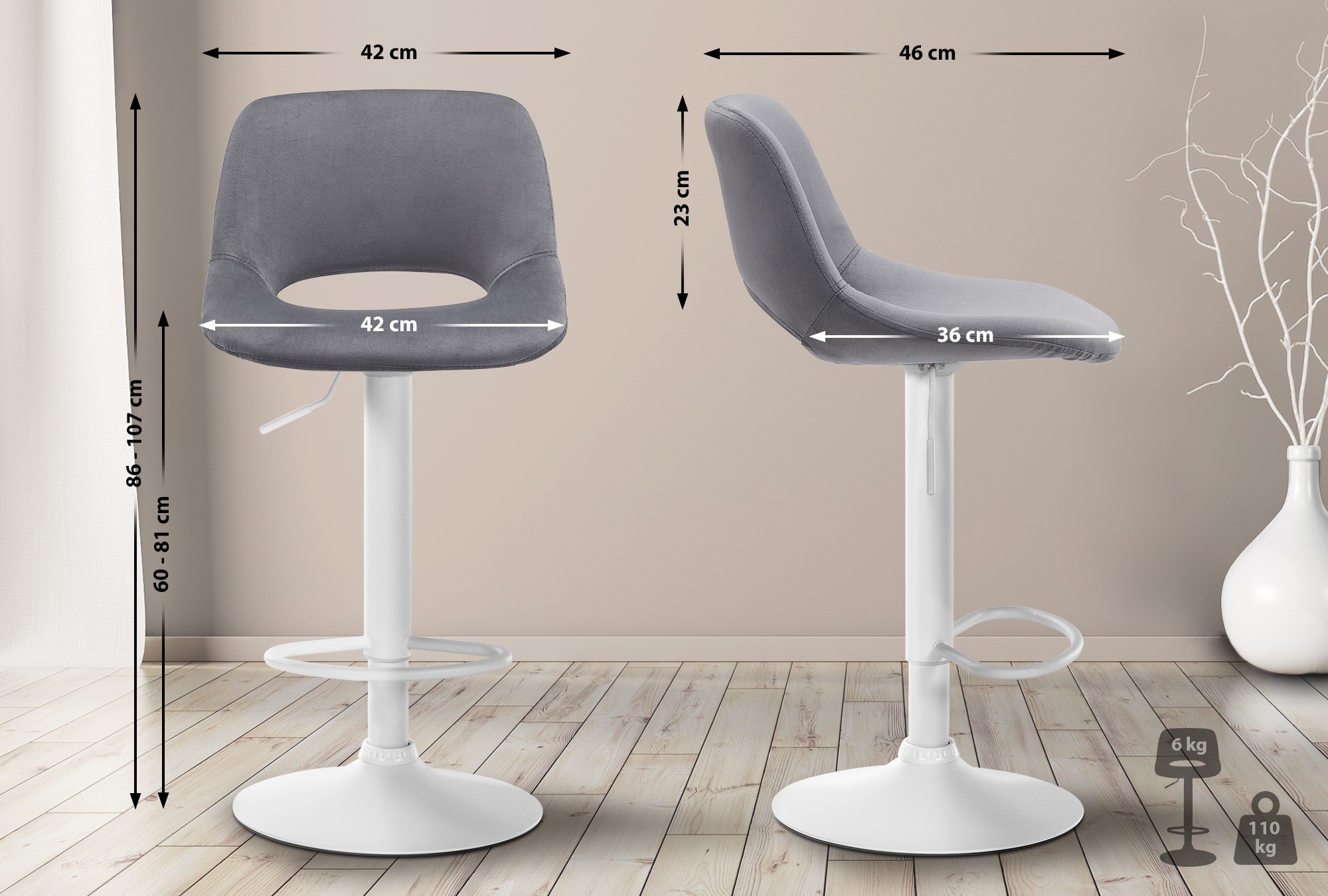 Lot de 2 tabourets de bar Camden velours