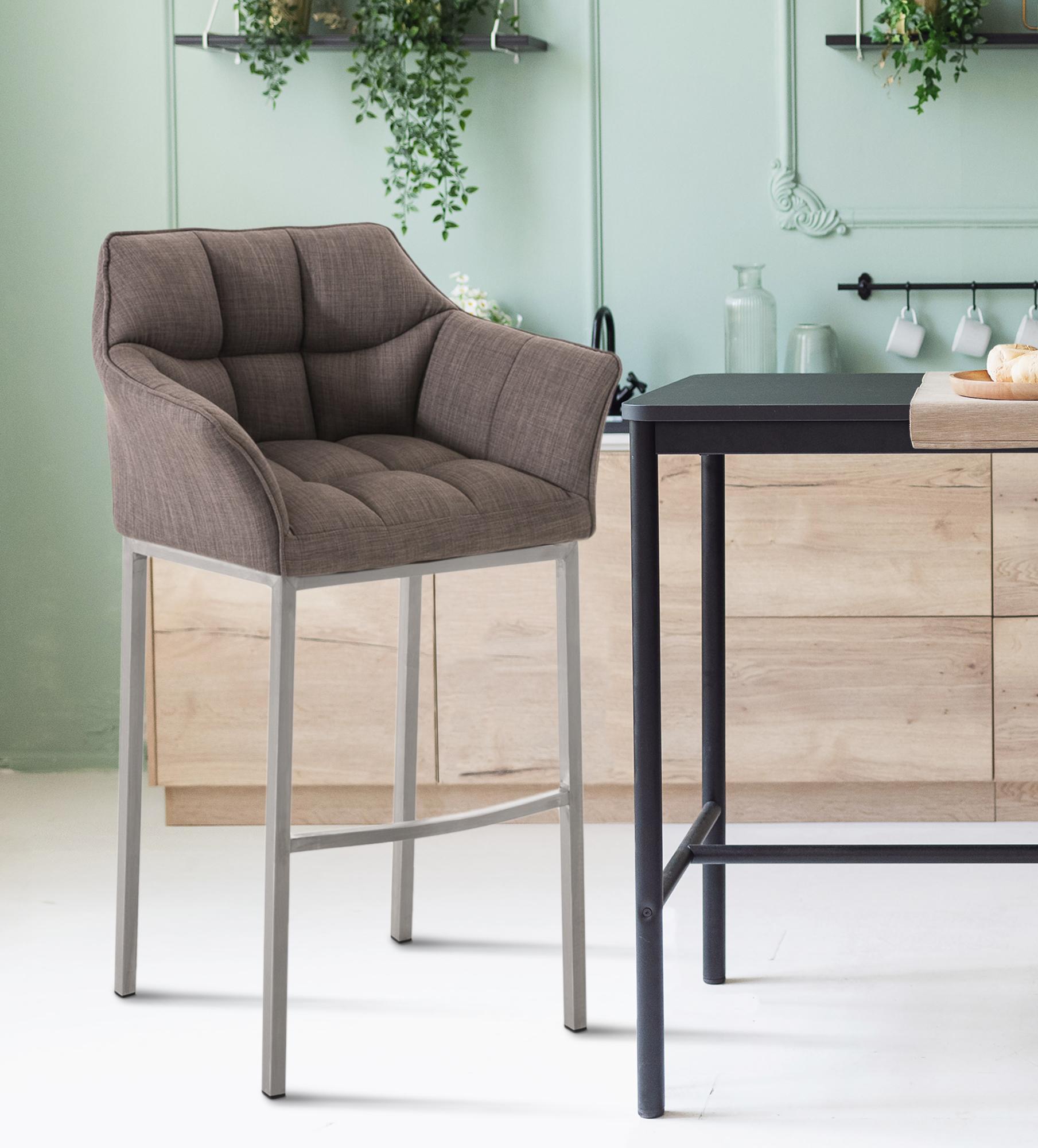 Tabouret de bar Damaso en tissu avec cadre à quatre pieds