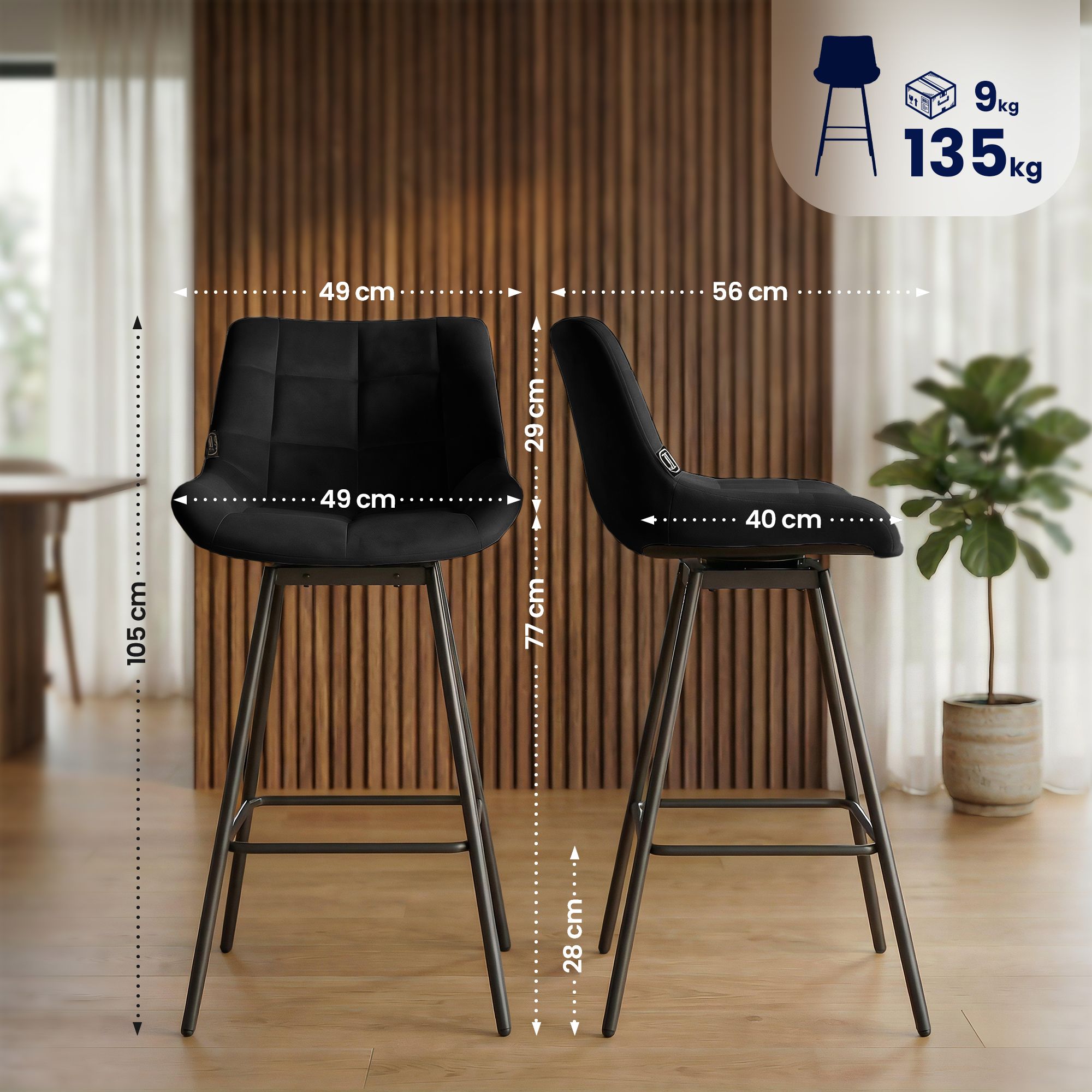 Lot de 4 tabourets de bar Weston pivotants