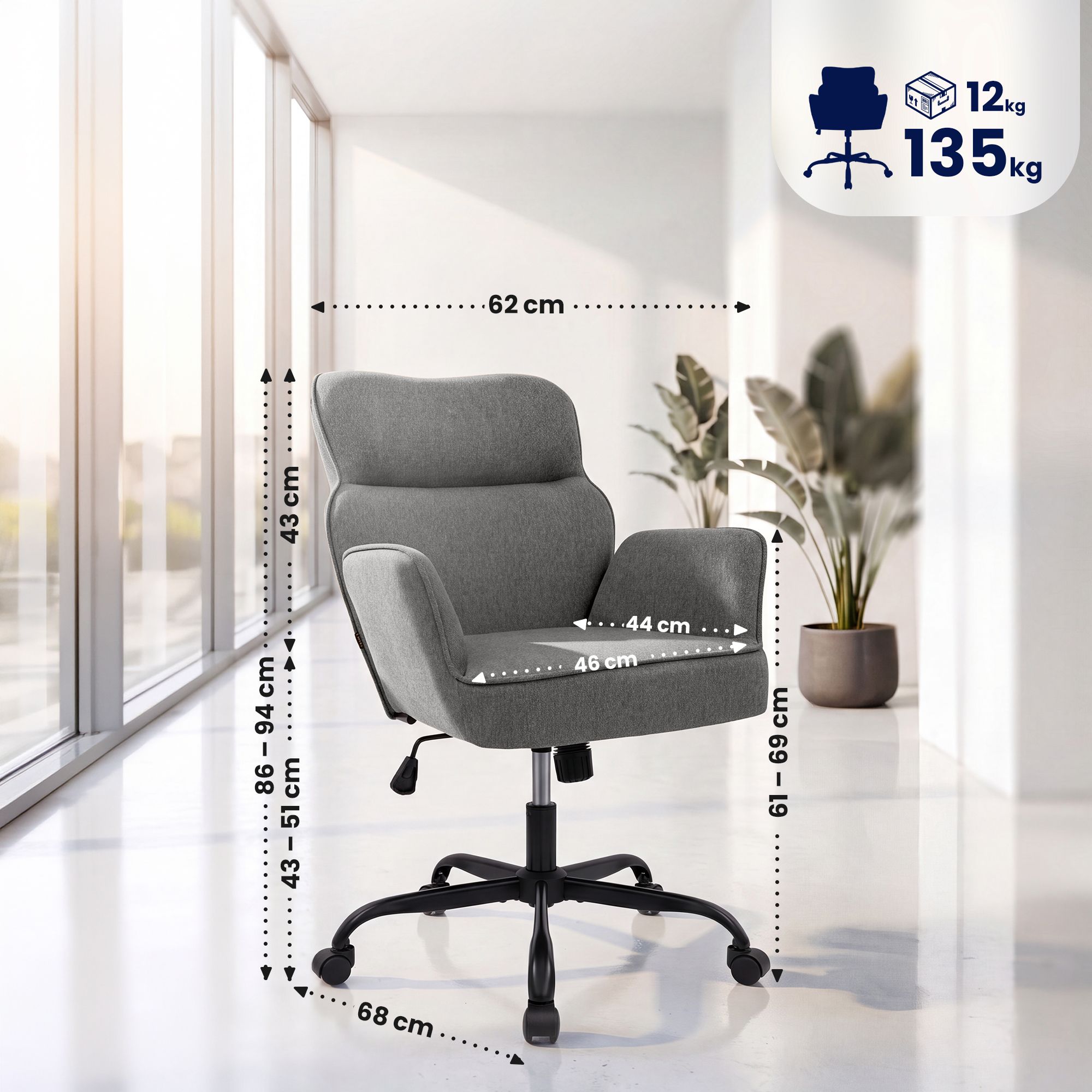 Chaise de bureau Amado en tissu