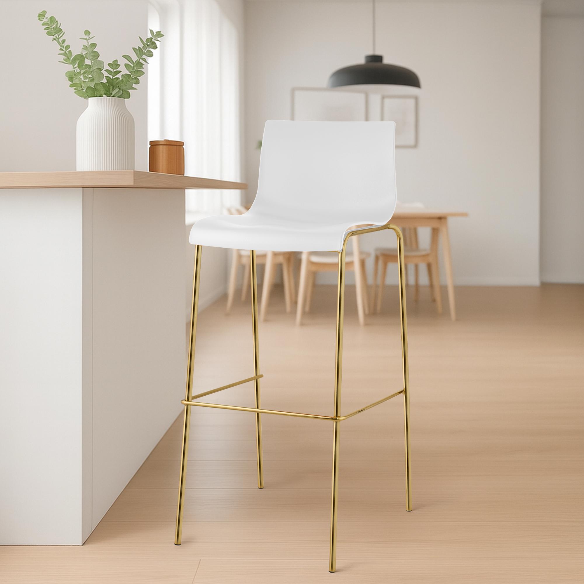 Lot de 2 tabourets de bar Hover, plastique, piètement 4 pieds, doré