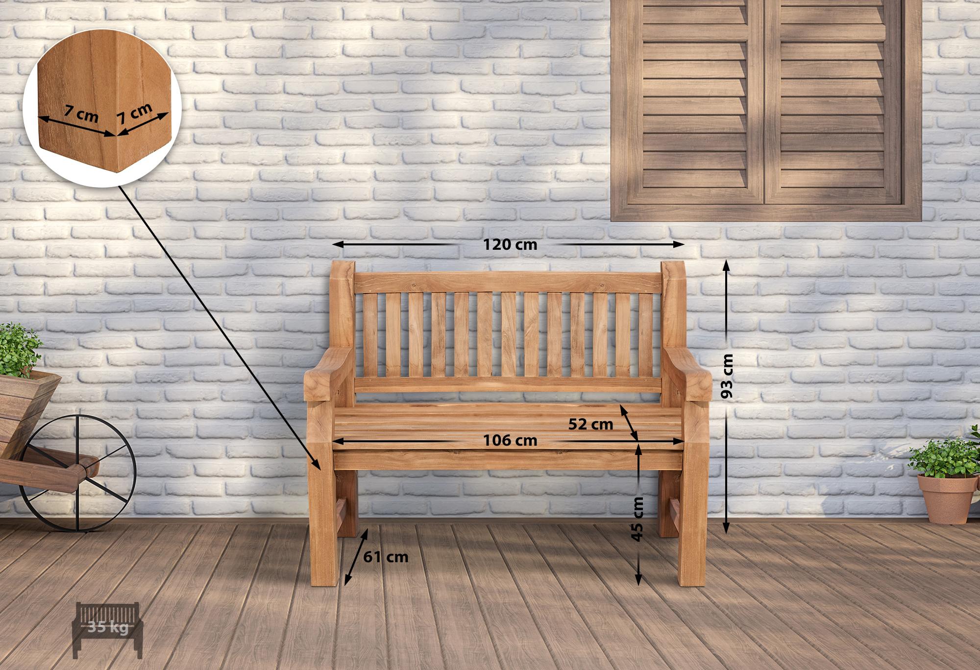 Banc de jardin en teck Daxon avec coussin d'assise