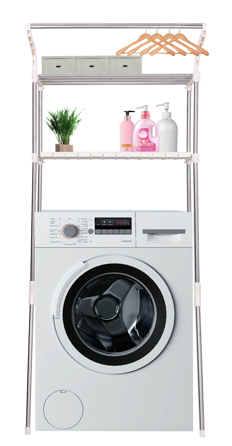 Etagère pour lave-linge Ellsworth en tubes d'acier avec deux espaces de rangement