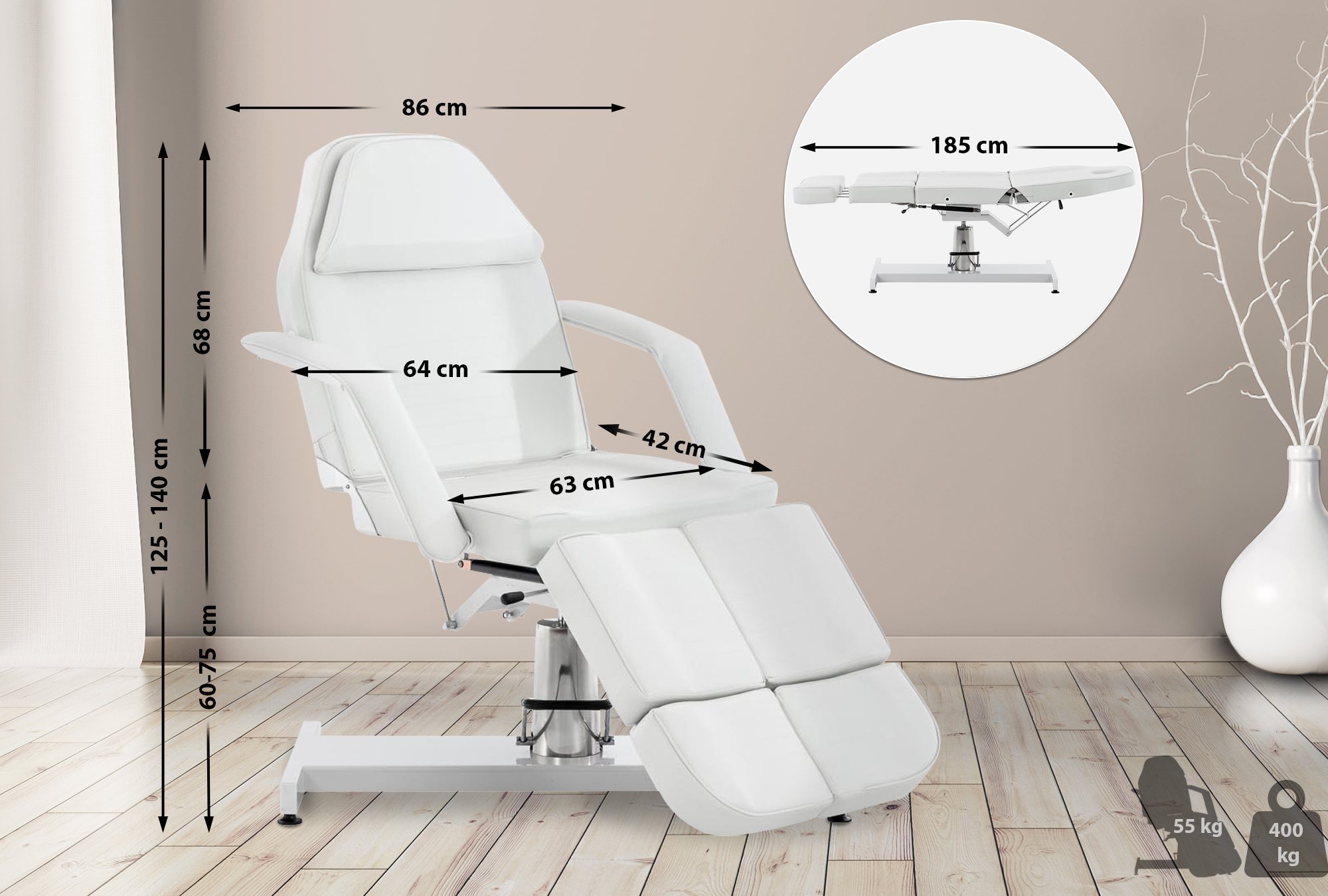 Fauteuil Lit de massage hydraulique Split ajustable Inclinable