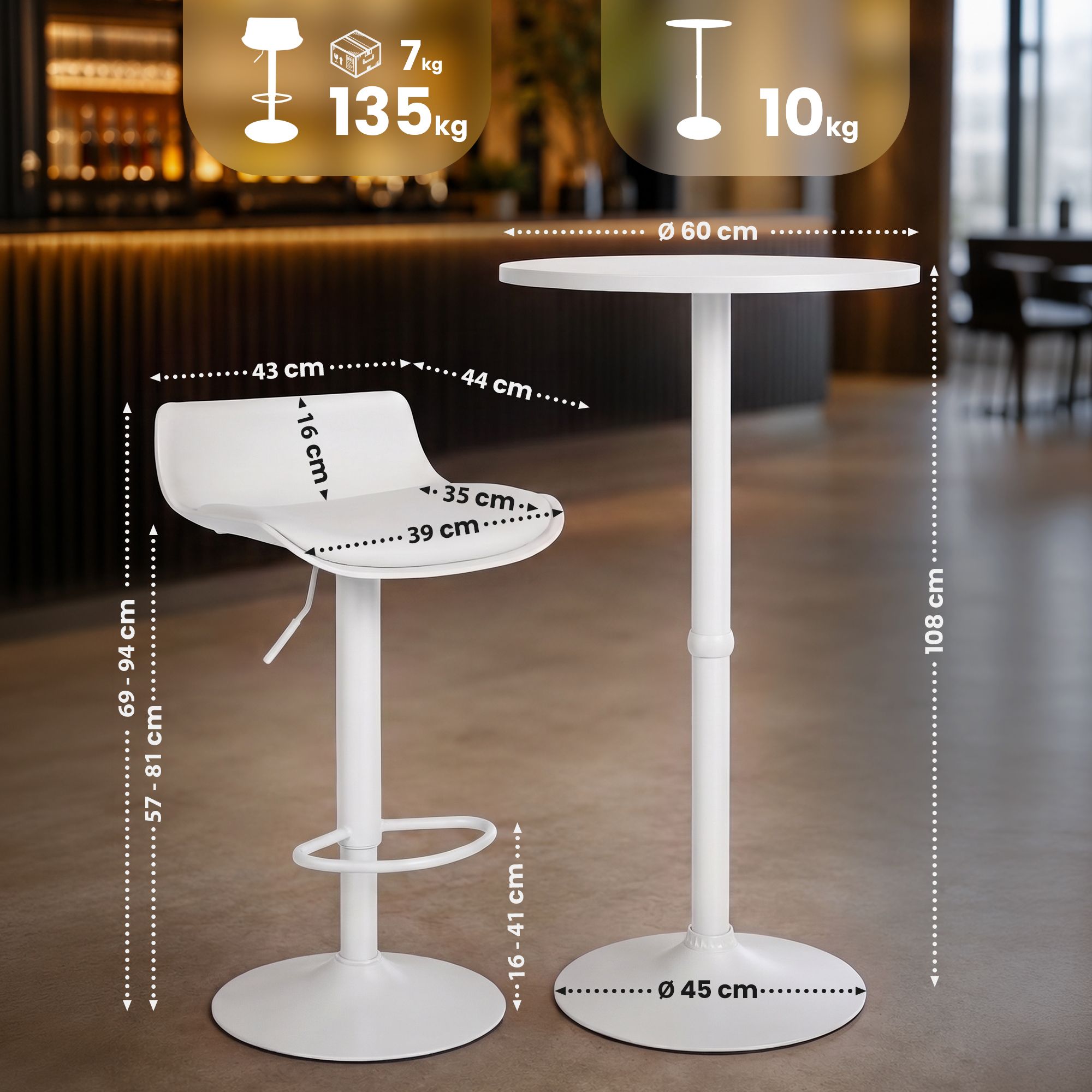 Ensemble table haute Navo avec 2 tabourets de bar en similicuir