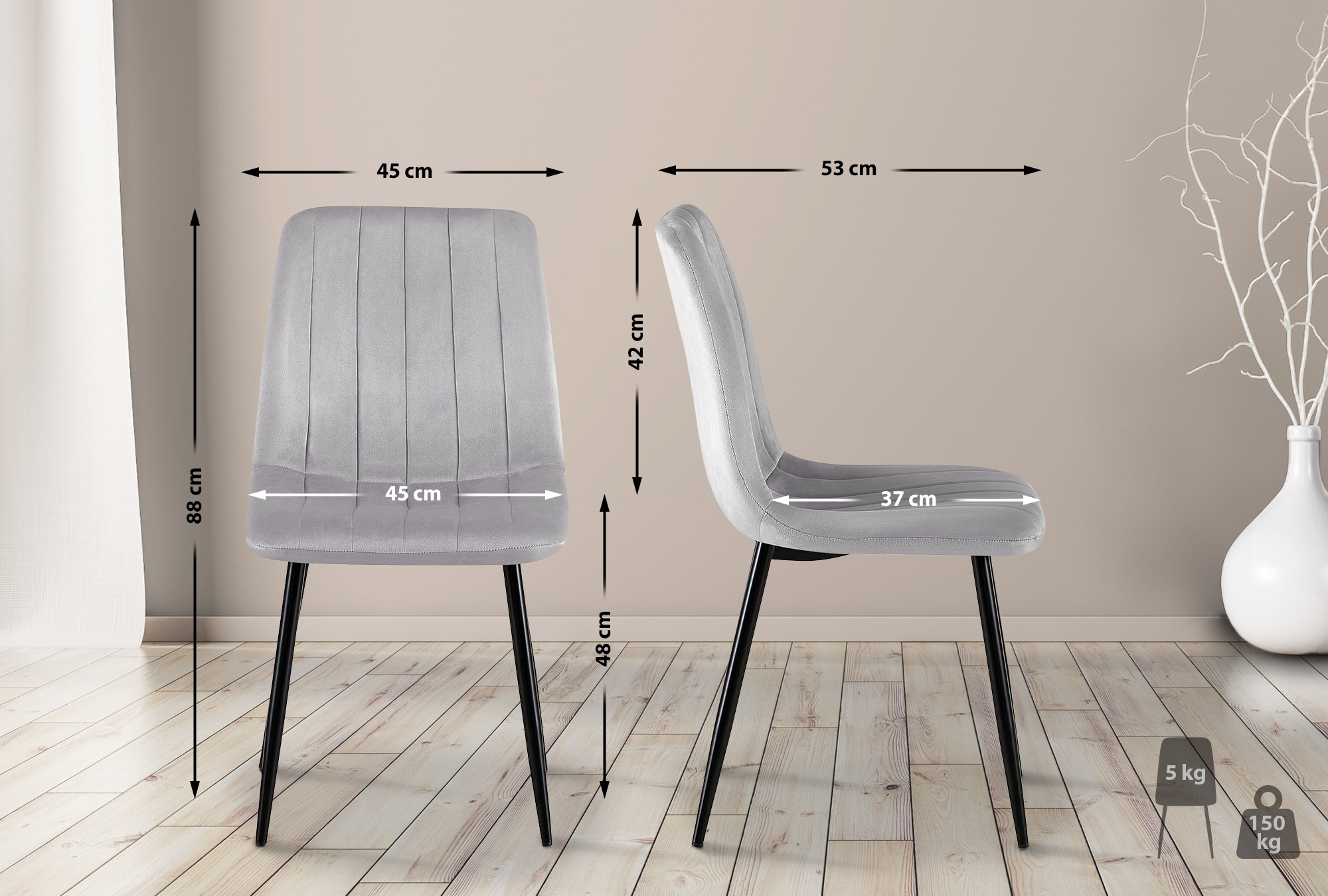 Lot de 4 Chaises de salle à manger Dijon avec Piètement en métal noir
