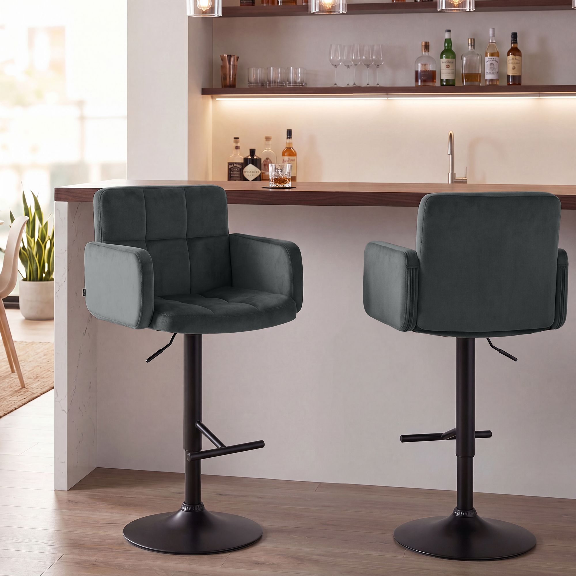 Lot de 2 tabourets de bar Los Angeles velours