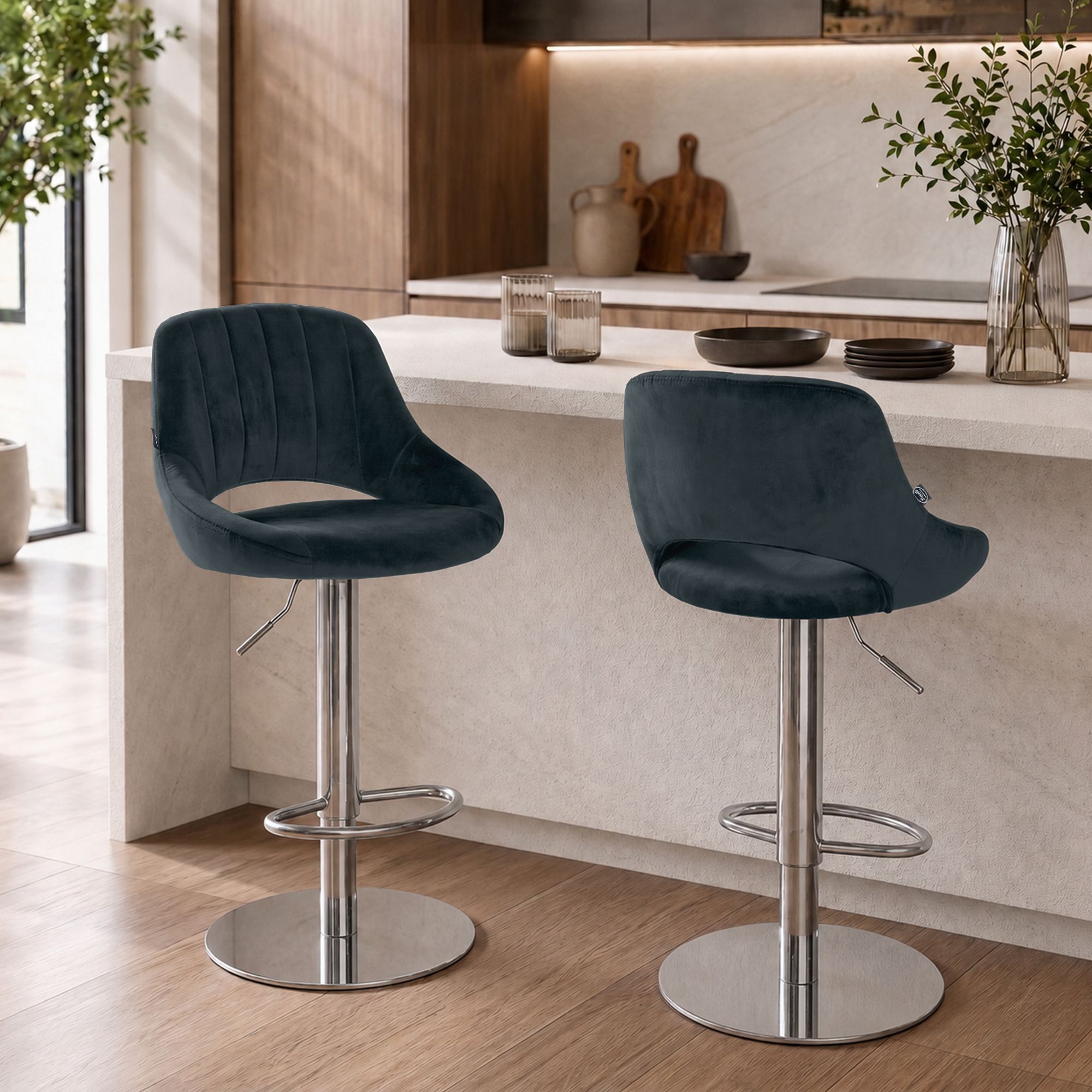 Lot de 2 tabourets de bar Milet chromés avec socles extra lourds