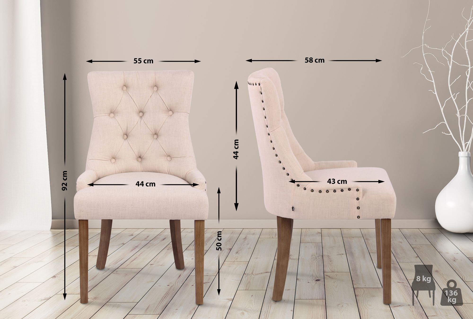 Lot de 2 chaises de salle à manger Aberdeen en tissu