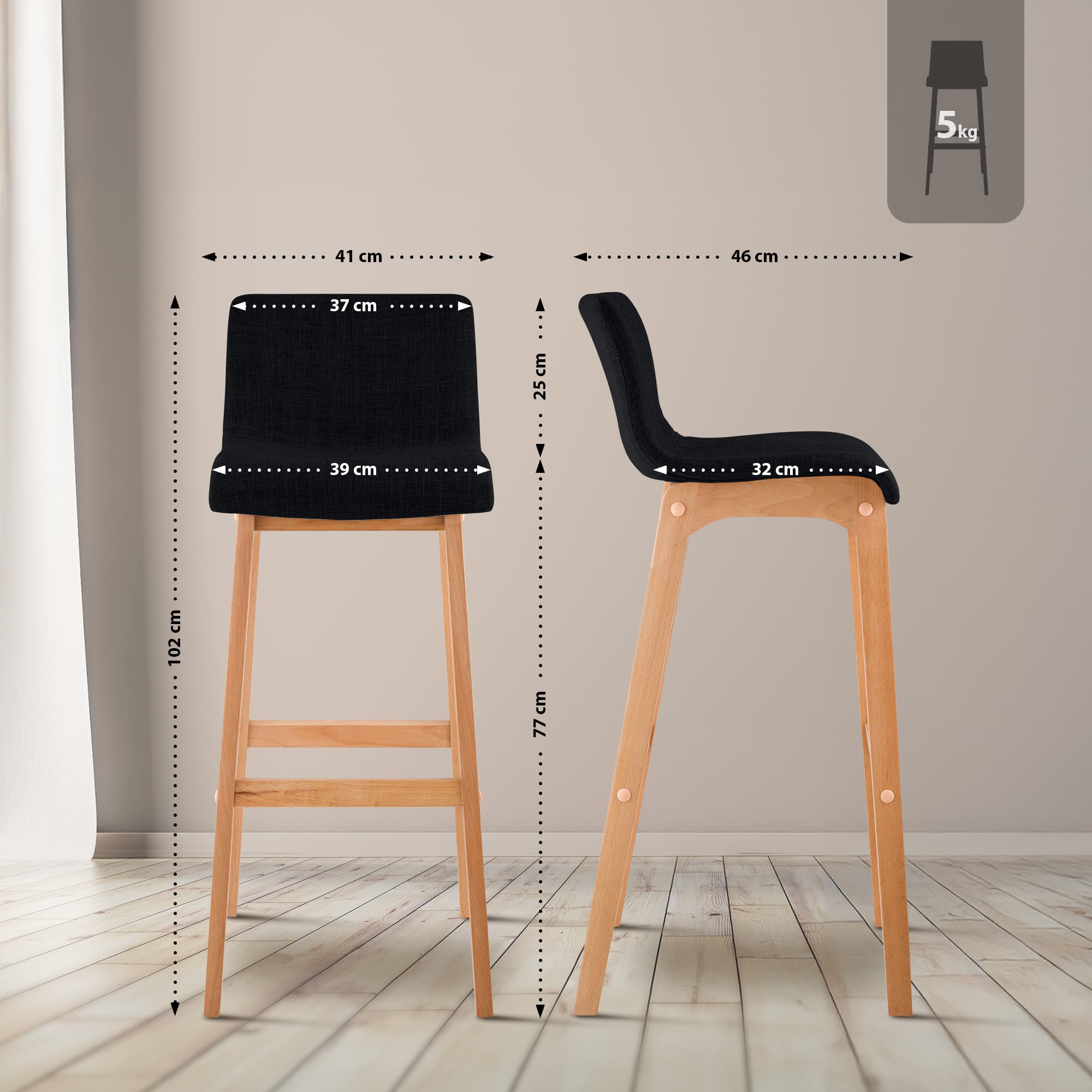 Tabouret de Bar Hover Tissu Piètement Quatre pieds Natura