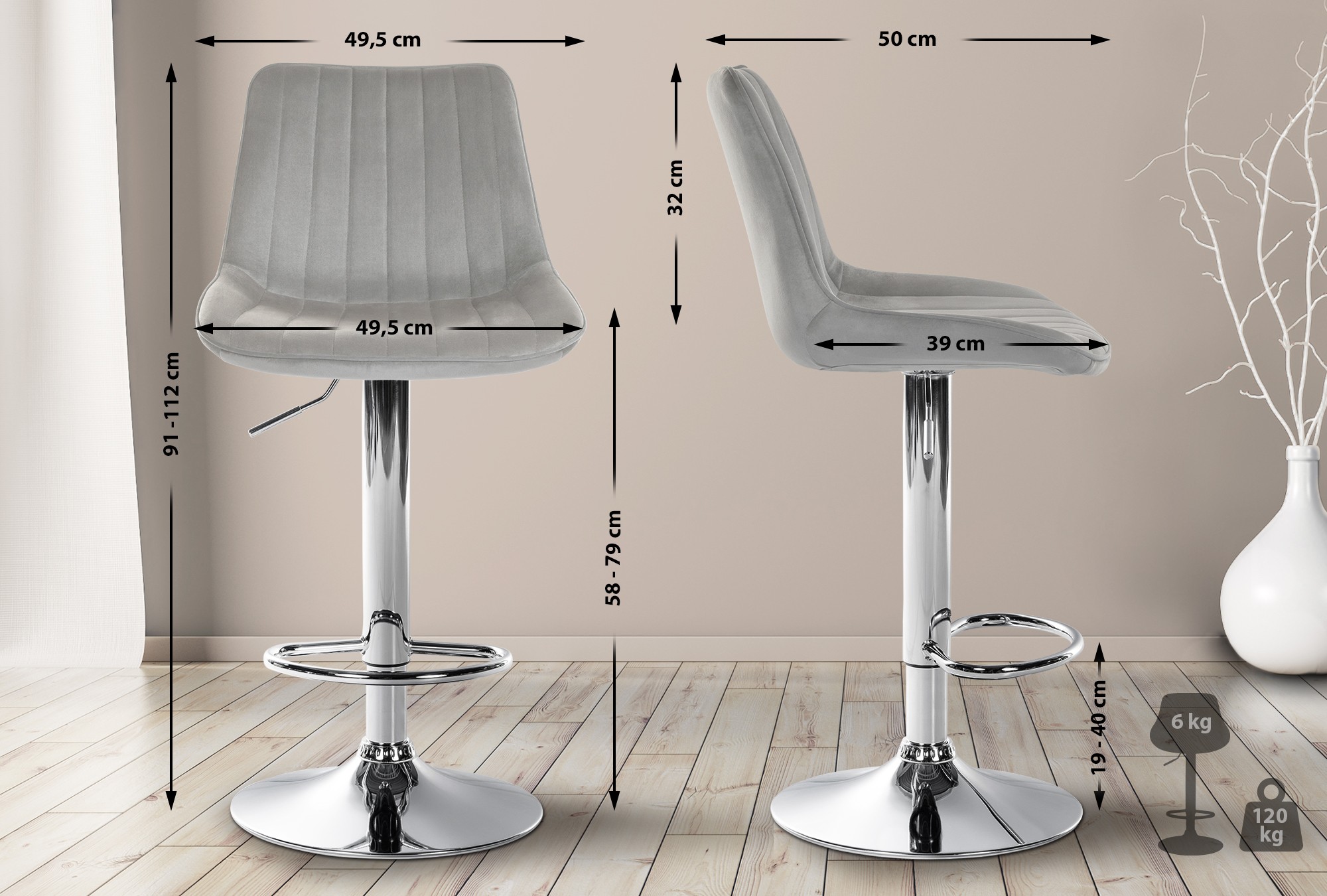 Tabouret de bar Toni en velours
