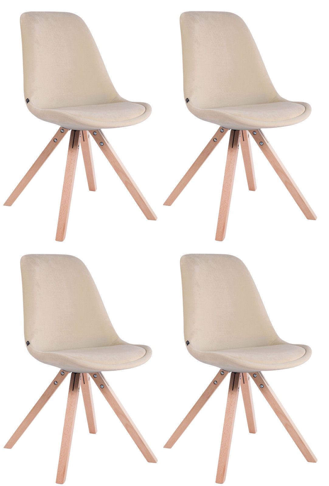Lot de 4 Chaises de salle à manger Toulouse Velours Pieds carrés bois