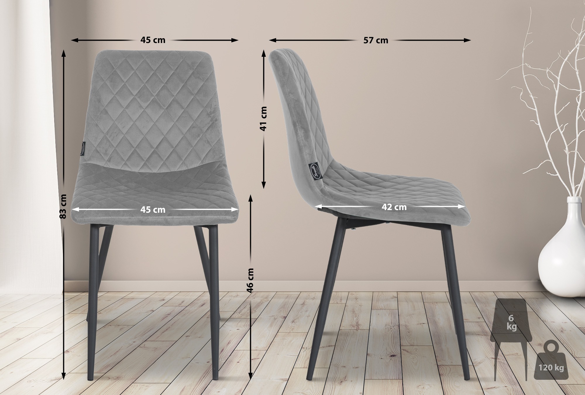Lot de 4 chaises Telde velours