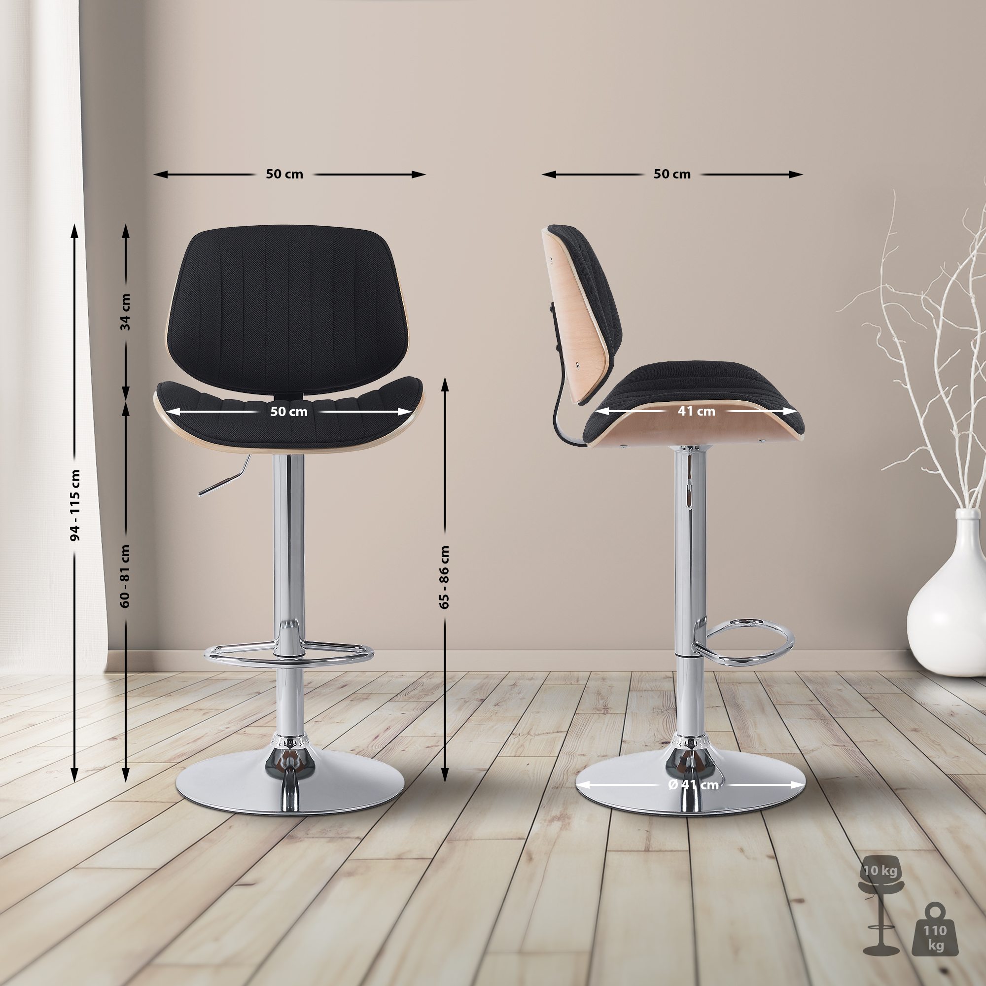 Lot de 2 tabourets de bar Clawson tissu