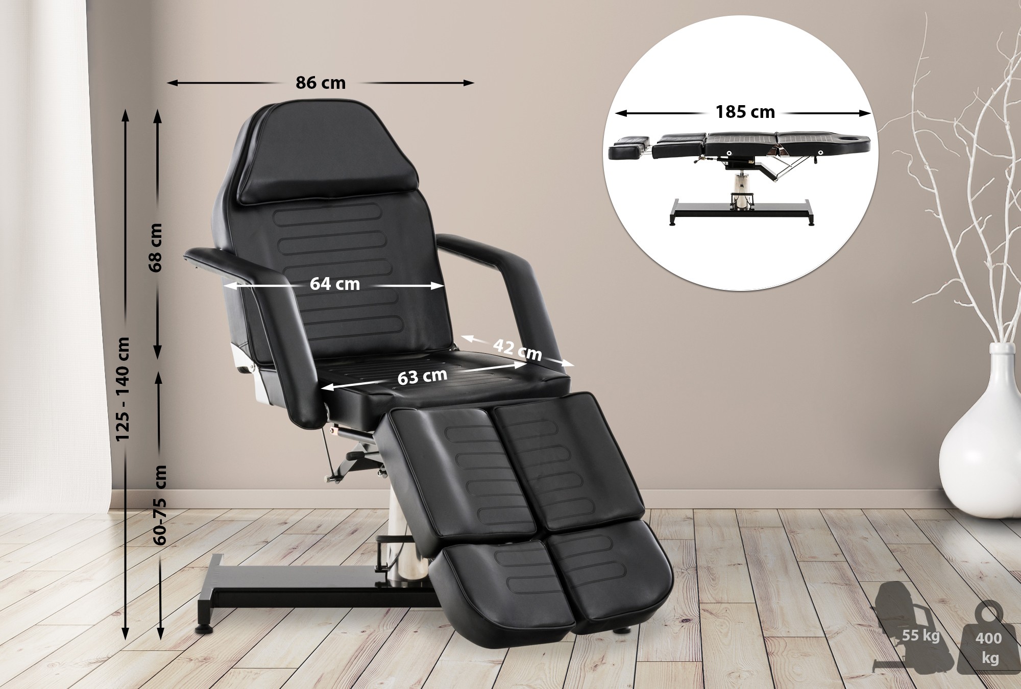 Fauteuil Lit de massage hydraulique Split ajustable Inclinable