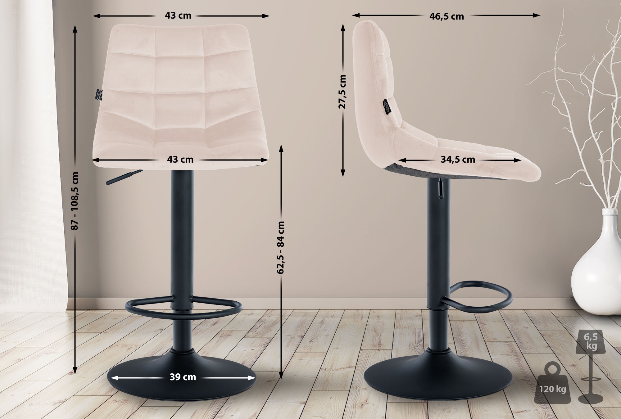 Lot de 2 tabourets de bar Jerry velours