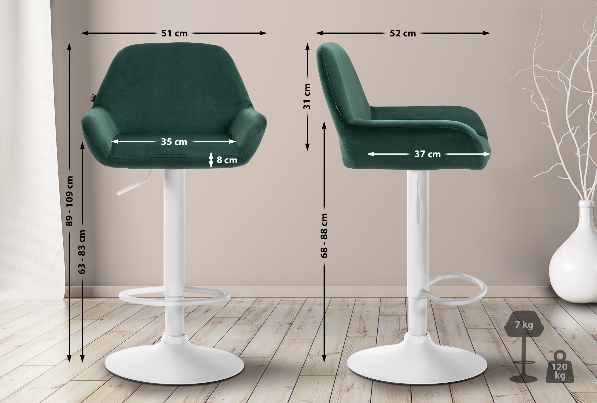 Ensemble de 2 tabourets de bar Braga en velours