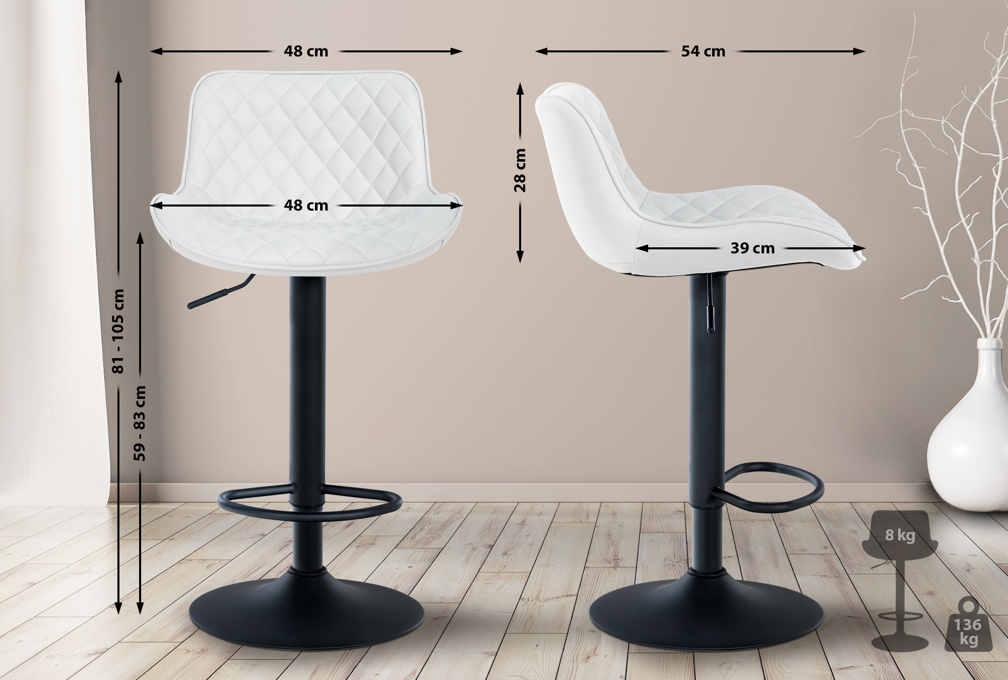 Lot de 2 Tabourets de bar Minosa réglables et pivotants