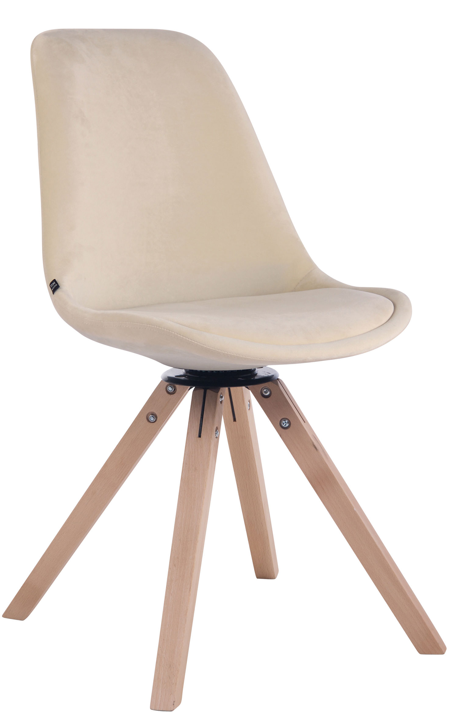 Chaise visiteur Troyes en velours avec piétement Carré en bois de hêtre ou de chêne