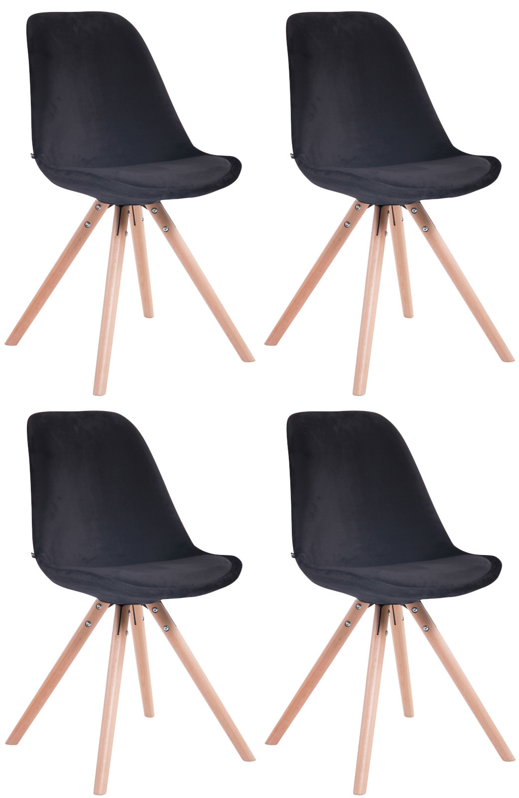 Lot de 4 Chaises de salle à manger Toulouse Velours Pieds ronds bois