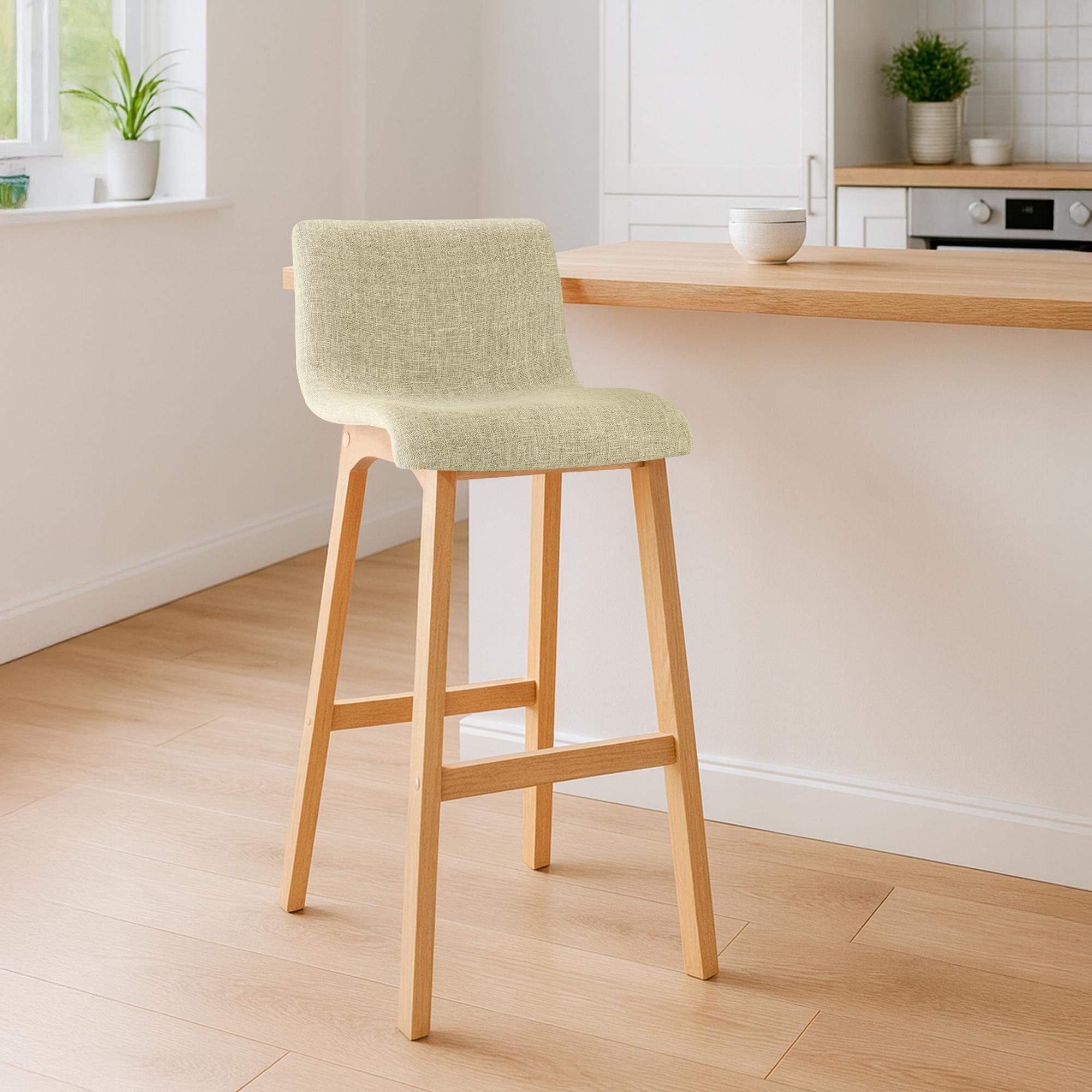 Lot de 2 tabourets de bar Hover en tissu, piètement à quatre pieds en bois naturel