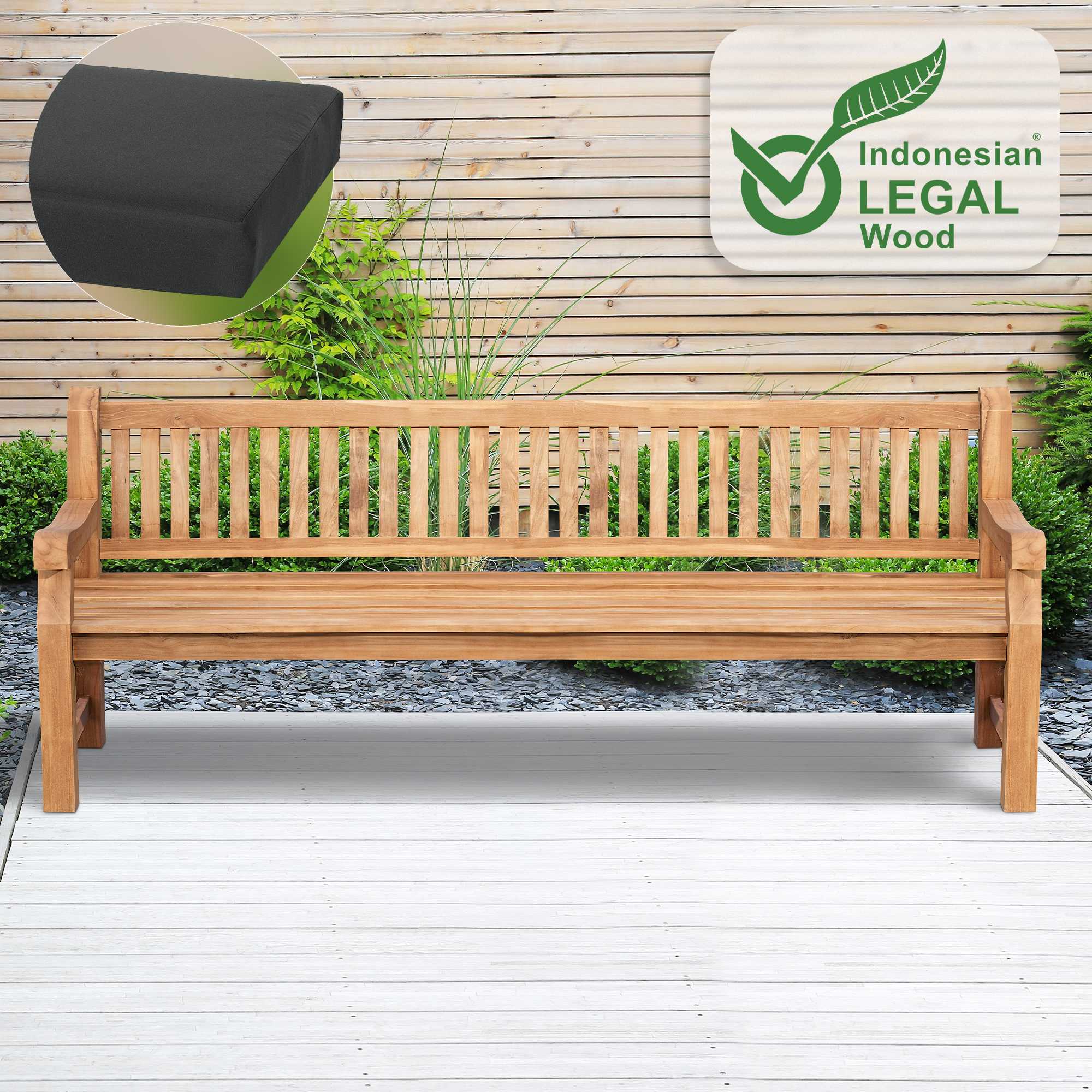 Banc de jardin en teck Daxon avec coussin d'assise