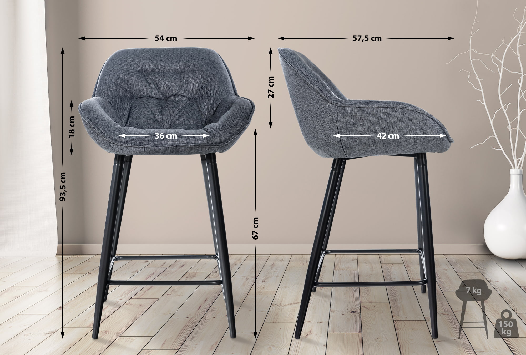 Lot de 2 Tabourets de bar Gibson avec Pieds en Métal