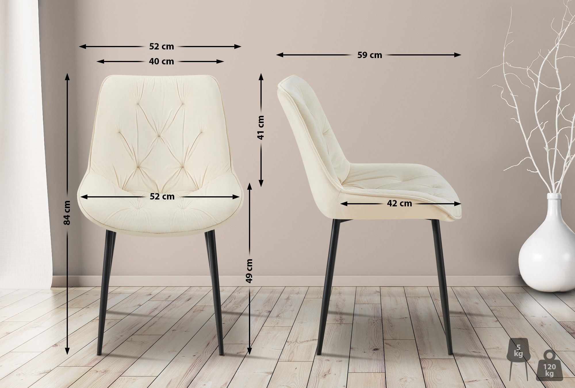 Lot de 2 chaises de salle à manger Wallace velours